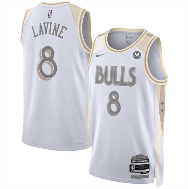 Men%27s Chicago Bulls #8 Zach LaVine White 2024-25 City Edition Stitched Jersey Dzhi
